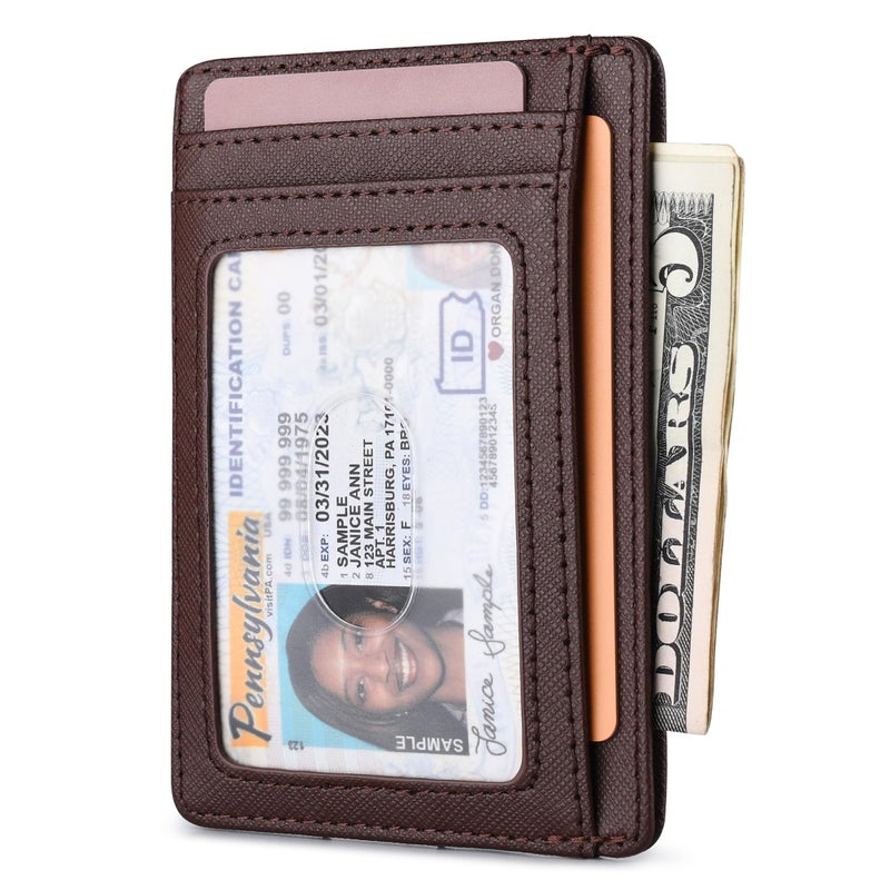 Buffway Slim Minimalist Front Pocket RFID Blocking Leather Wallets for Men and Women - Cross Coffee - Image 2